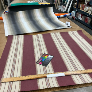 Recacril Trujillo Stripe R-971 Burgundy / Beige / White | Waterproof Awning & Marine Canvas | 100% Solution Dyed Acrylic | 47" Wide | By the Yard