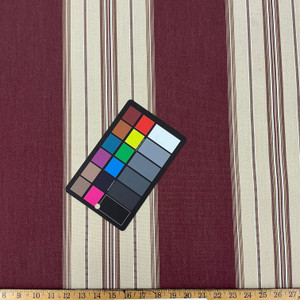 Recacril Trujillo Stripe R-971 Burgundy / Beige / White | Waterproof Awning & Marine Canvas | 100% Solution Dyed Acrylic | 47" Wide | By the Yard