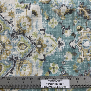 1.66 Yard Piece of Benbrook in Caribbean | Home Decor Fabric | Medallion Design in Turquoise / Yellow / White | Covington | 54" Wide | By the Yard