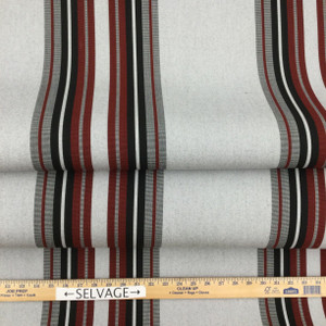 2.66 Yard Piece of 4798-0000 | Burgundy Black White Striped  Sunbrella | 46 Inch | Marine And Awning Fabric