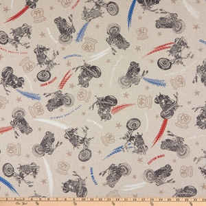 2 Yard Piece of ArtCo Prints Motorcycle Cruise Duck Natural | Lightweight Duck Fabric | Home Decor Fabric | 55.11" Wide