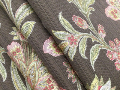 Contemporary Floral in Tan / Brown / Pink | Upholstery Fabric | 54 Wide |  By the Yard