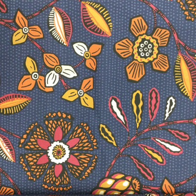 Kanga Flower in Berry | Wax Print Floral in Blue / Orange / Pink | Upholstery / Drapery Fabric | Robert Allen | 54" Wide | By the Yard