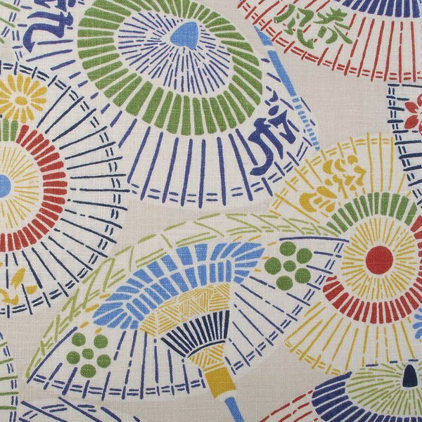Duralee 21023-129 Primary Umbrellas w/ Chinese Script Linen Drapery Fabric