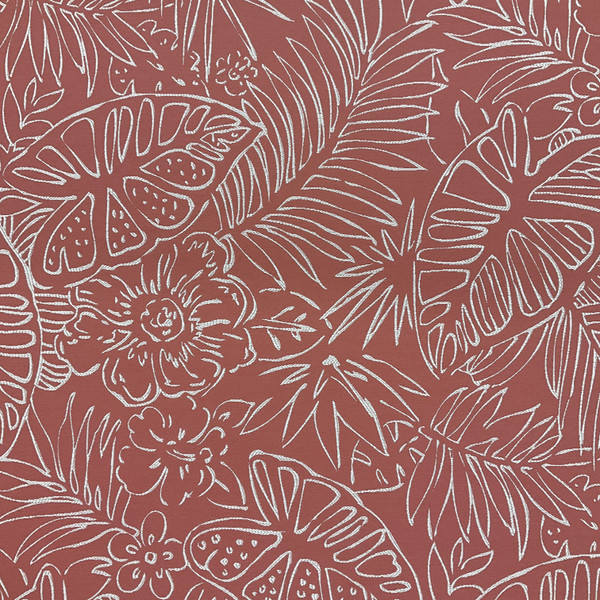 Tropical Floral Leaf Fabric Coral Pink White Stencil Designer Upholstery 54W