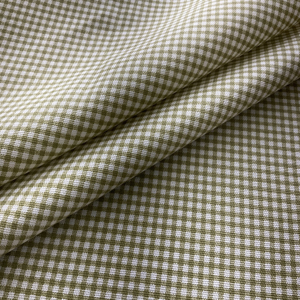 Gingham Fabric By The Yard Green on Natural Drapery / Light Upholstery Fabric