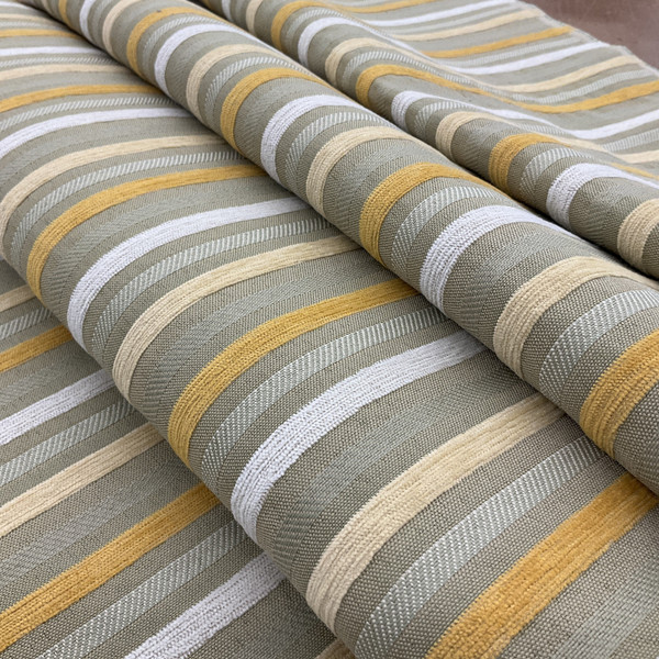 Olive Green Chenille Stripe Upholstery Curtain Soft Durable