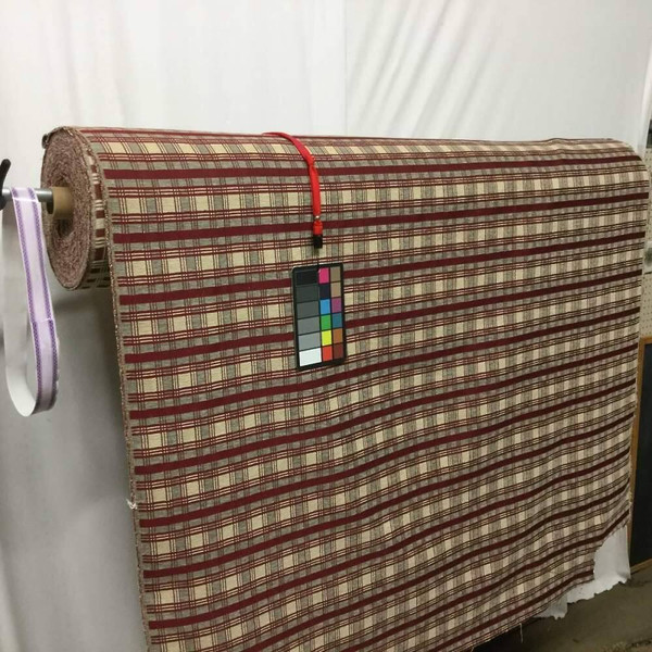 Red Chenille Plaid with Off White & Gray | Reversible Upholstery Fabric | Heavy