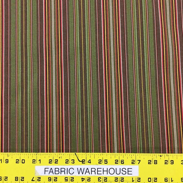 Retro Stripes in Brown, Green, and Red Upholstery Fabric | 54" | BTY | Durable