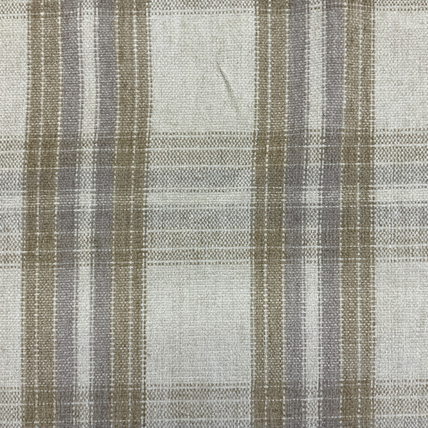 Tan and Khaki Plaid Chenille Upholstery Fabric | 54" | By the Yard | Durable