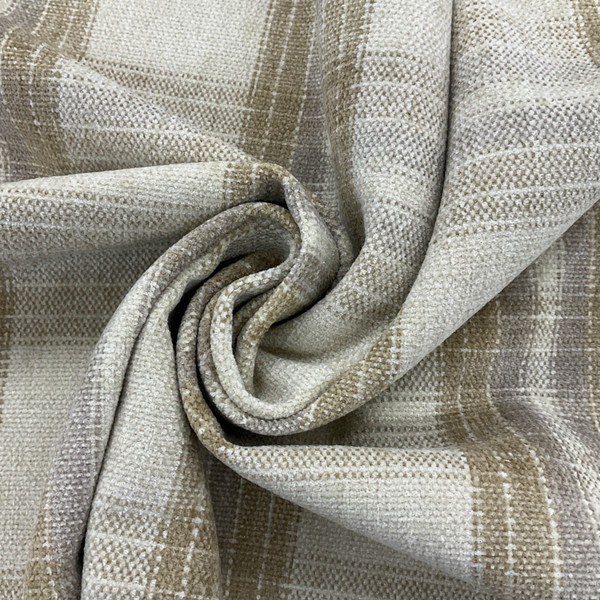 Tan and Khaki Plaid Chenille Upholstery Fabric | 54" | By the Yard | Durable