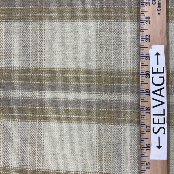 Tan and Khaki Plaid Chenille Upholstery Fabric | 54" | By the Yard | Durable