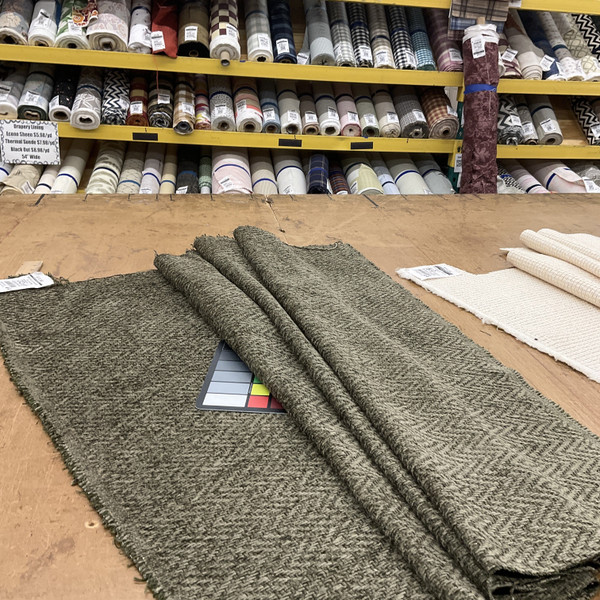 Moss Green Herringbone Chevron | Chenille Upholstery Fabric | 54" Wide | By the Yard