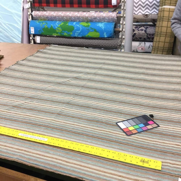 Striped Chenille Fabric | Blue / Brown / Beige | Heavyweight Upholstery | 54" Wide | By the Yard