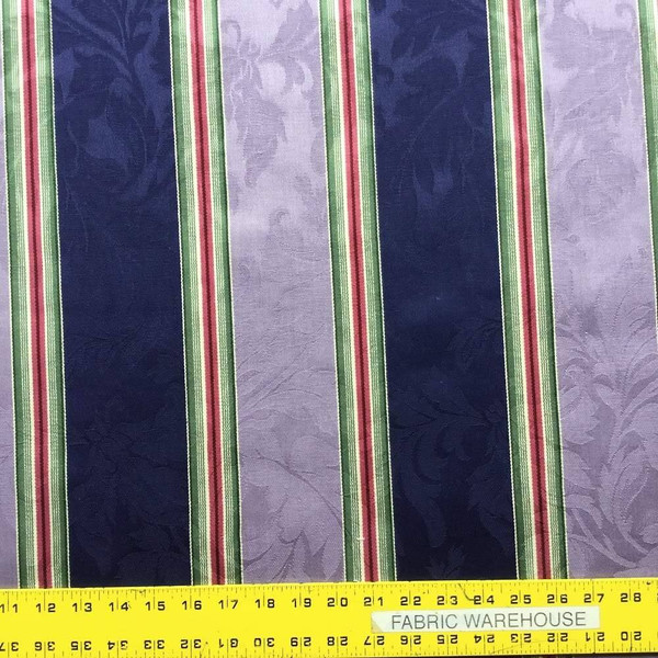 Capulet Stripe in Navy and Lavender Brocade Upholstery Fabric | 54 Wide | BTY