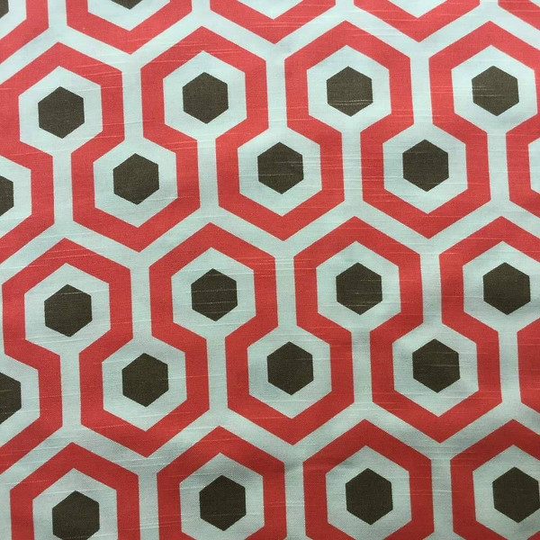 Hexagon Geometric in Salmon and Brown Home Decor Fabric | 54" W | By the Yard
