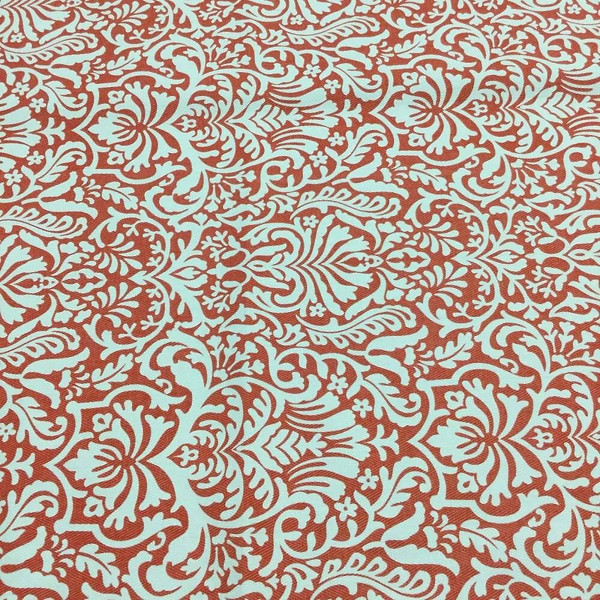 Damask in Coral with Herringbone Twill Weave Upholstery Fabric | 54 Wide | BTY
