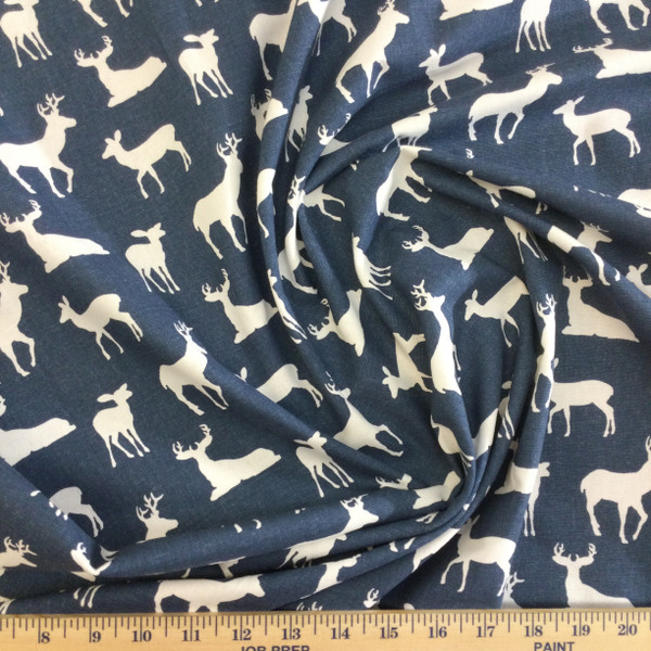 Deer Silhouettes in Navy Blue | Premier Prints | Home Decor Fabric | 54 W | BTY