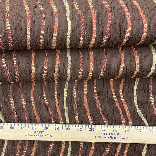 Brick Red and Tan Wavy Stripes | Upholstery Fabric | 58 Wide | By the Yard