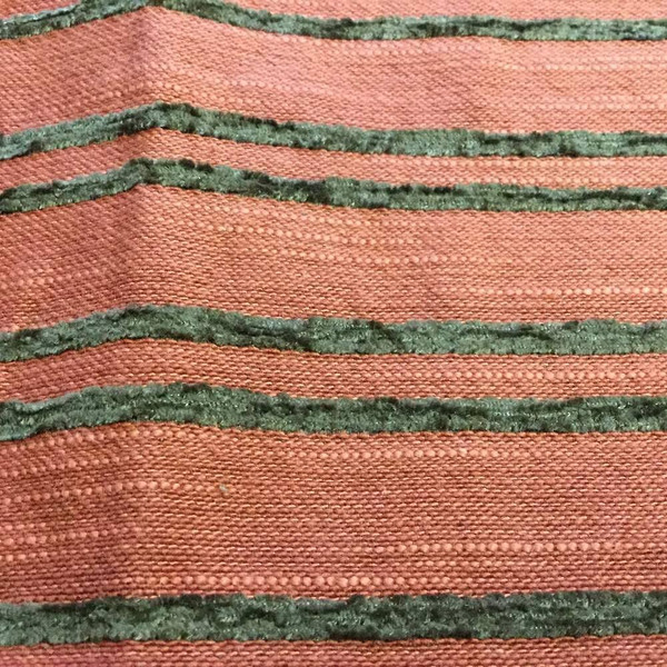 Red with Brown Raised Chenille Stripes | Upholstery Fabric | 57 W | By the Yard