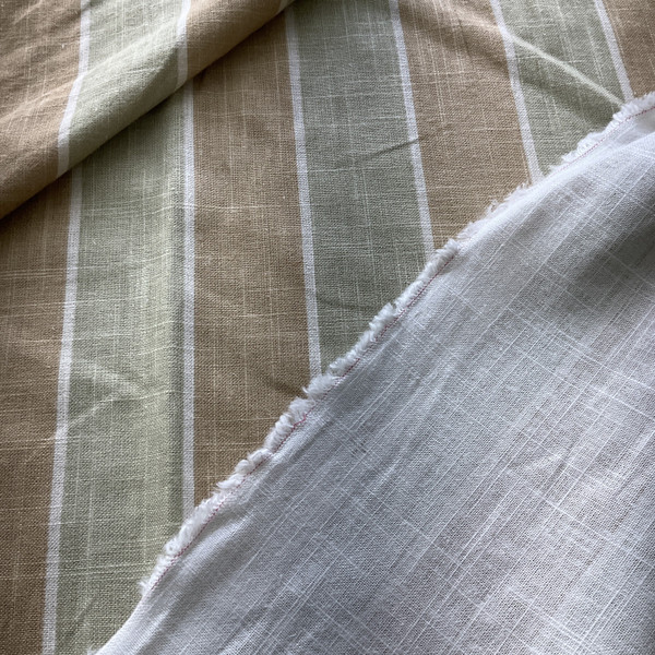 Striped Linen Weave in Brown and Green | Home Decor Fabric | 54 W | By the Yard