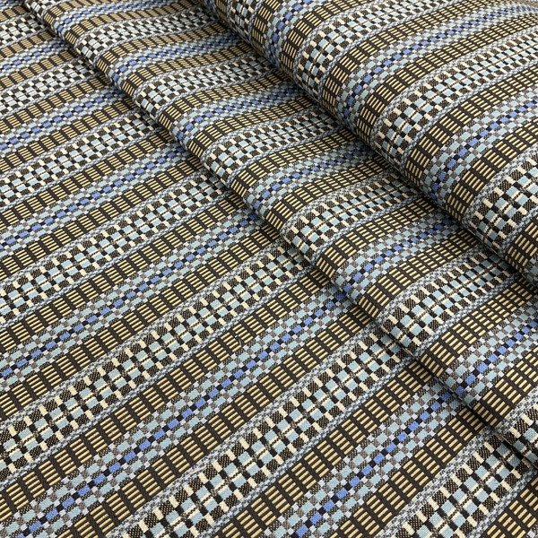 Decorative Woven Striping in Blue and Brown | Upholstery Fabric | 56 Wide | BTY