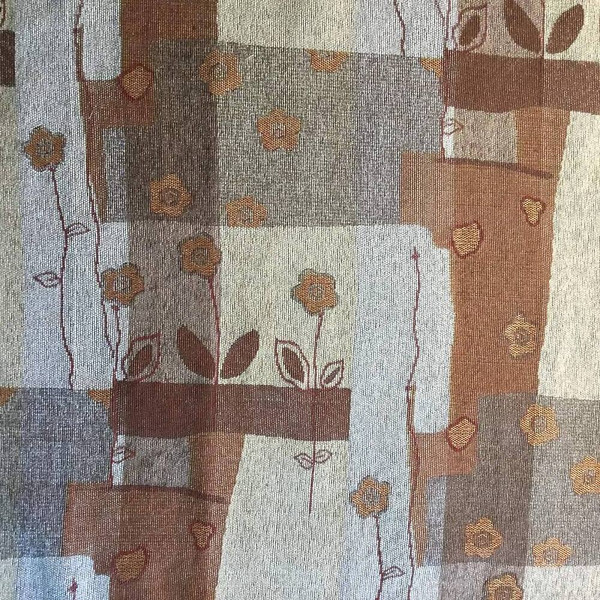 Color Blocked Flowers Red, Brown, Beige | Upholstery Fabric | 54 Wide | BTY