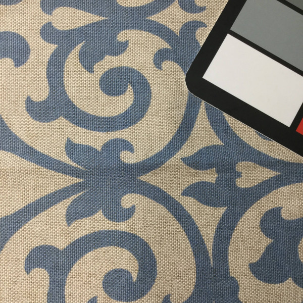 Scrollwork Vine | Home Decor Fabric | Blue / Natural | 54 Wide | By the Yard