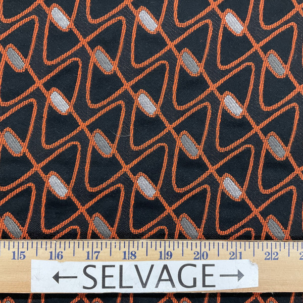 Black and Orange with Silver Atomic Geometric / Medium weight Upholstery Jacquard Fabric / Sold by the yard / 54 inch wide