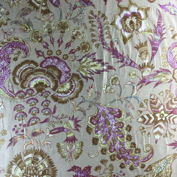 Grand Palanpore in Purple, Tan, and Gold from The Colonial Williamsburg Foundation | Home Decor Fabric | Drapery / Slipcovers | 54" Wide | By the Yard