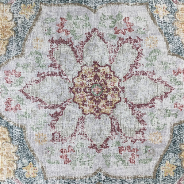 Toscana Tile in Cerulean by P/Kaufmann | Green, Red, Yellow, Gray | Home Decor Fabric | Light Upholstery / Drapery | 54" Wide | By the Yard