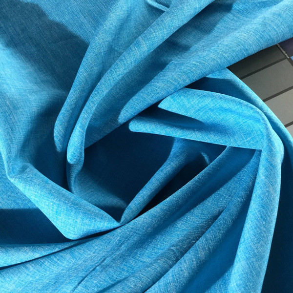 Two Tone Turquoise Blue Poplin Fabric   | Vintage Drapery / Apparel Fabric  | Linen Weave / 100% Poly | 58 Wide | By the Yard