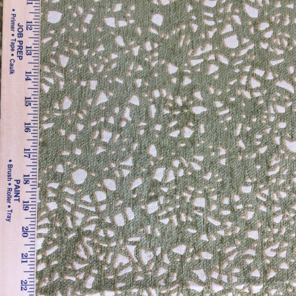 3.05 Yard Piece of Upholstery Fabric | Abstract Green Chenille with Beige | 54" Wide