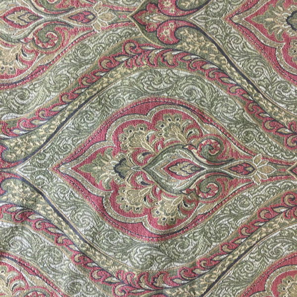 Paisley Ogee Red / Green  | Upholstery Fabric | 54" Wide | By the Yard