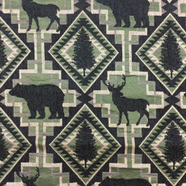 Larzmont Pine | Wildlife | Green / Black  | Upholstery Fabric | Regal Fabrics | 54" Wide | By the Yard