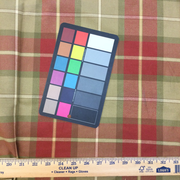 Winchester in Acorn | Medium Weight Upholstery Fabric | Tartan Plaid in Red / Green / Beige | 54" Wide | By the Yard