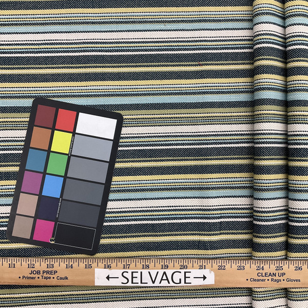 Filmore in color Chambray | Stripes | Blues / Green / White | Medium Weight Upholstery / Drapery Fabric | 54" Wide | By the Yard