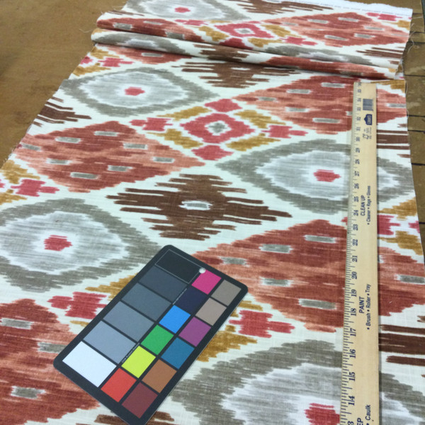 7.25 Yard Piece of Modern Ikat | Red / Brown / Off White | Home Decor Fabric | 54" Wide | By the Yard