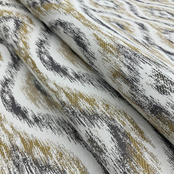 Flume in Grey | Ikat in Gold / Grey / Beige | Upholstery Fabric | Regal Fabrics Brand | 54" Wide | By the Yard