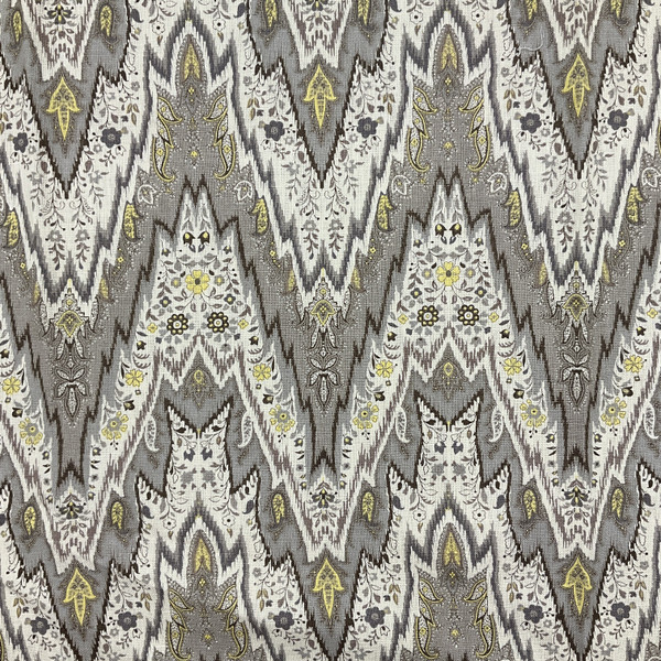 Bray Flamestitch in Silver Birch | Bohemian Chevron Grey / Beige / Yellow | Upholstery / Drapery Fabric | P/K Lifestyles | 54" Wide | By the Yard