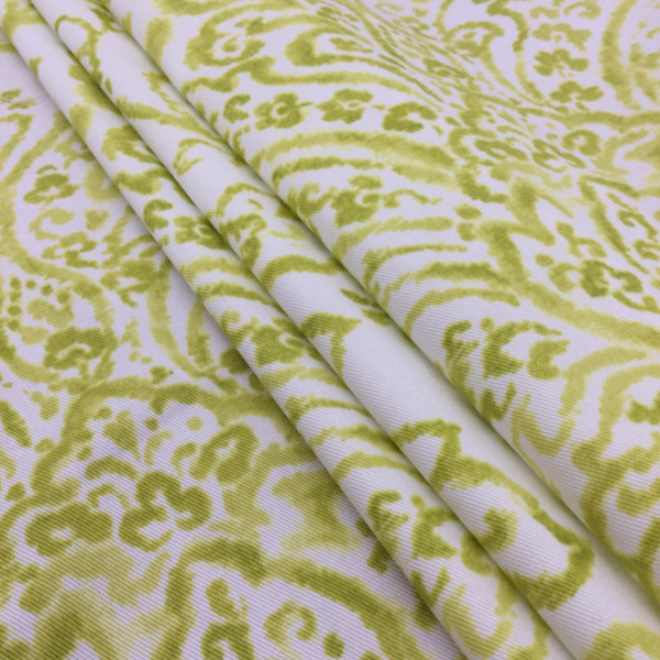 Scroll Gate in Kiwi | Damask in Citrus Green and White | Upholstery / Drapery Fabric | P/Kaufmann | 54" Wide | By the Yard