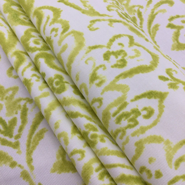 Scroll Gate in Kiwi | Damask in Citrus Green and White | Upholstery / Drapery Fabric | P/Kaufmann | 54" Wide | By the Yard