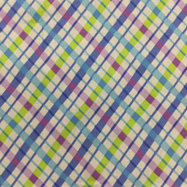 Argyle Quilting Fabric | Purple / Blue / Green / White | 100% Cotton | 44" Wide | By the Yard