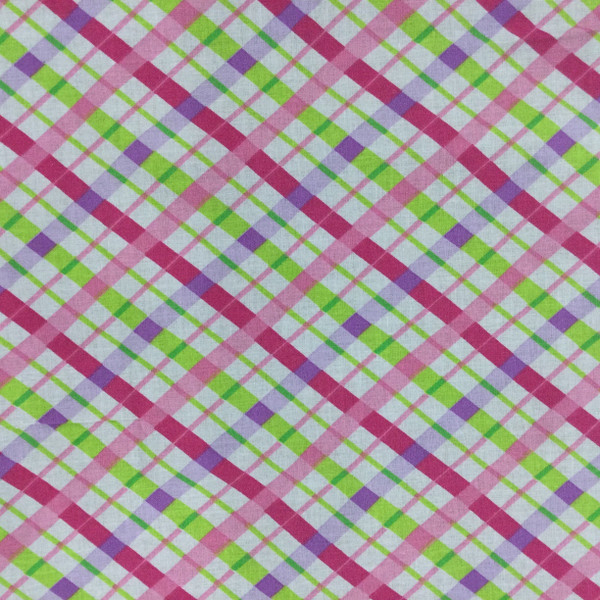 Argyle Plaid Quilting Fabric | Pink / Greem / Purple / White | 100% Cotton | 44" Wide | By the Yard