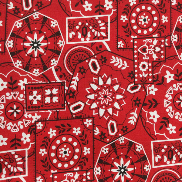 Bandana Design Quilting Fabric | Red / White / Black | 100% Cotton | 44" Wide | By the Yard