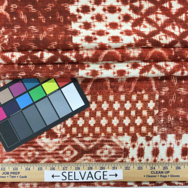 Shibori in Fiesta | Bohemian Patchwork Block Print in Red and White | Home Decor Fabric | Covington | 54" Wide | By the Yard