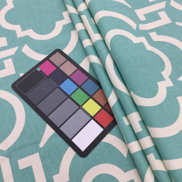 Carmody in Turquoise | Modern Scrollwork in Turquoise and Off-White | Upholstery / Drapery Fabric | Richloom | 54" Wide | By the Yard