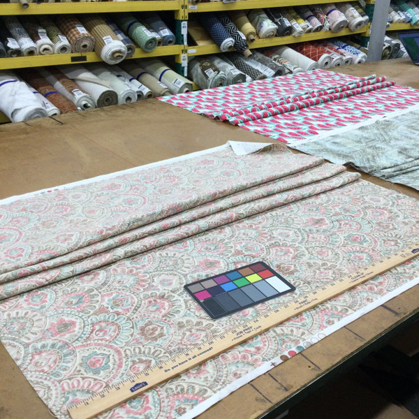 Bohemian Scallop Geometric in Teal / Pink / Brown | Home Decor Fabric | 54" Wide | By the Yard