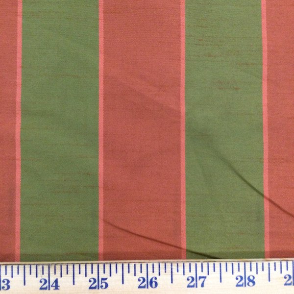 Vertical Stripes in Green and Red | Taffeta | Upholstery / Drapery Fabric | 54" Wide | By the Yard