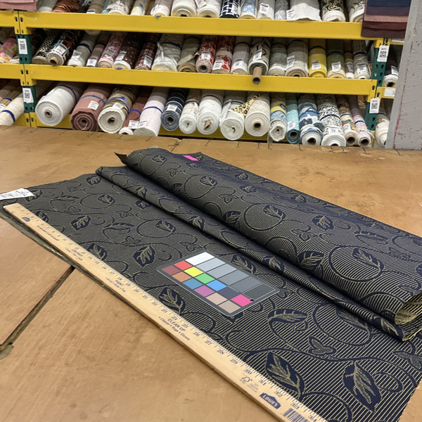 Leafy Vines in Navy Blue and Yellow | Upholstery Fabric | 54" Wide | By the Yard